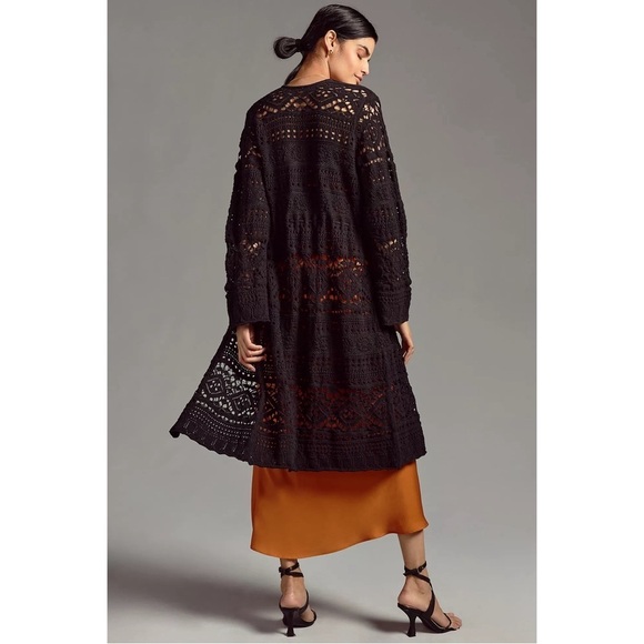 ANTHROPOLOGIE Pointelle Cardigan Sweater Long Sleeve Top Black Size S NWT - Picture 6 of 8